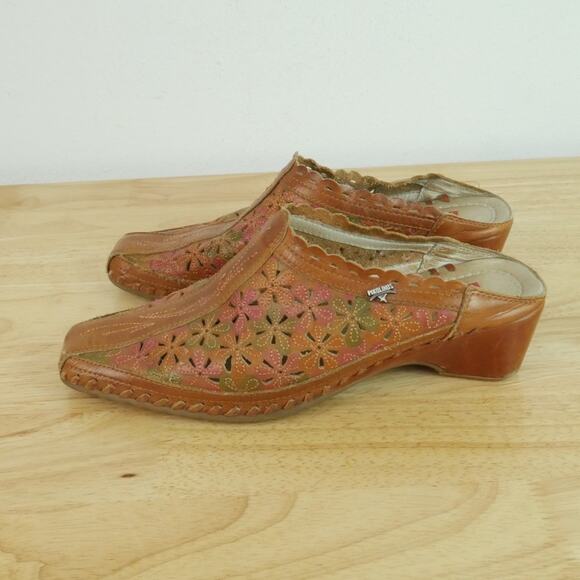 Pikolinos Romana Mules 38 Floral Cutout Leather Shoes 7.5 8 Boho Artsy Slip On - Picture 8 of 13